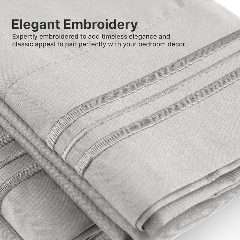 Pillowcase Set, Soft Double Brushed Microfiber, Cooling & Breathable Pillow Covers, Set of 4, Light Gray, Queen