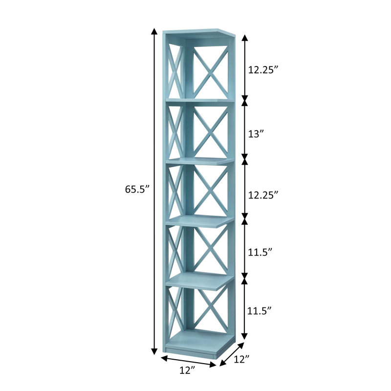 Darek 63.75" H x 12" W Corner Bookcase, Sea Foam