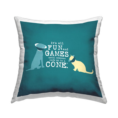Funny Cat & Dog Cone Decorative Printed Throw Pillow by Dog Is Good