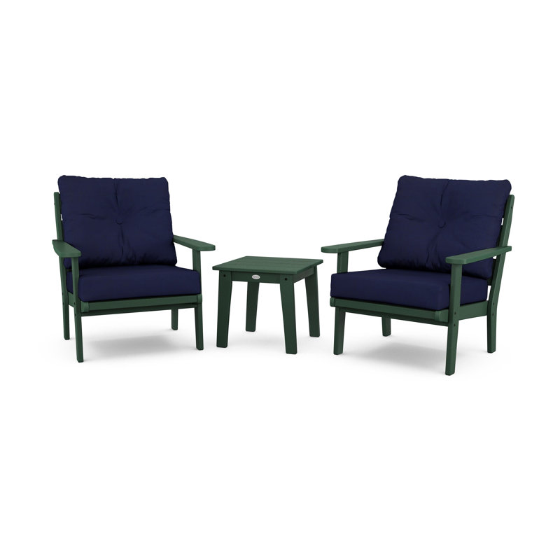 Lakeside 3-Piece Deep Seating Chair Set, Green, Navy