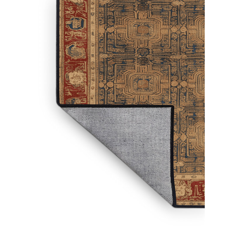 Machine Washable Art Deco Brown Area Rug, Round 6'