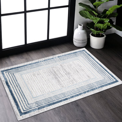 Tapis 6 x 9 avec bordure bleue / non délestée pour la chambre à coucher, le salon, la salle à manger, le bureau à domicile, la chambre à coucher