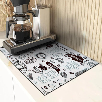 Coffee Mat 17.5"x29.5",Hide Stain Absorbent Anti-Slip Bar Mat for Countertops, Fit Under Coffee Maker or Machine Easy Clean, Dish Drying Mat for Kitchen,White and Coffee