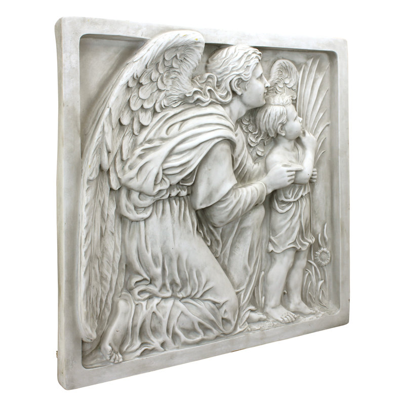 24" Antique Stone Resin Guiding Angel Wall Frieze