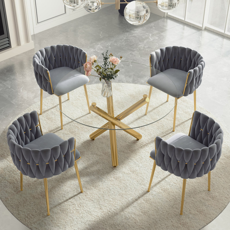Ensemble de salle à manger Raykwan, H 29,5 po x L 47,24 po x l 47,24 po, Gris, Or