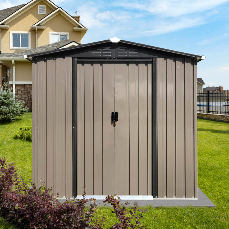 Outdoor Storage Sheds Apex Roof With Sliding Doors, Brown, 72" H x 74" W x 42.5" D  