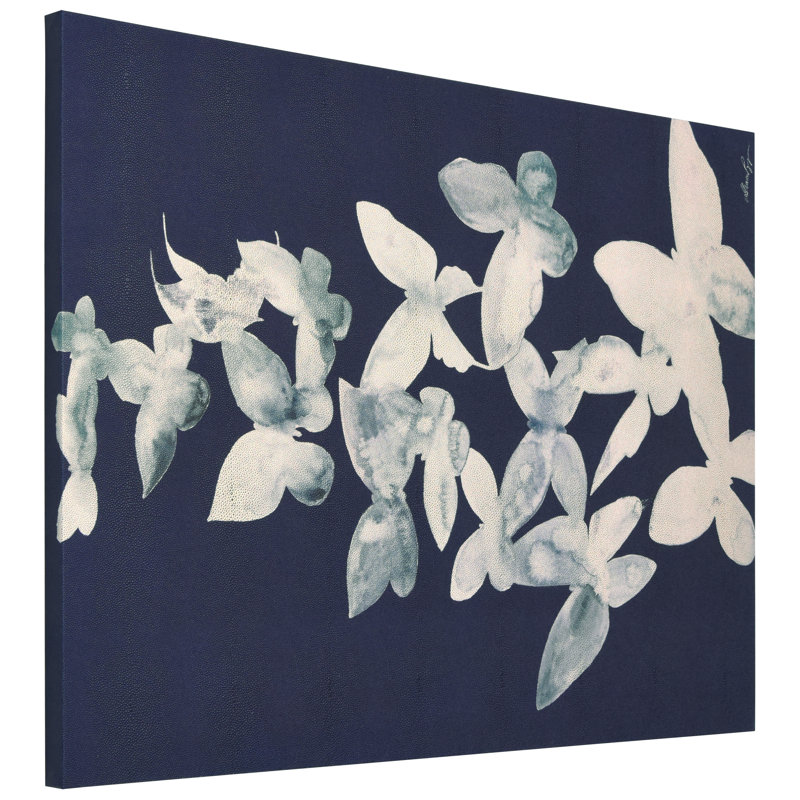 Ethereal Flight White Butterflies on Navy Canvas Wall Art