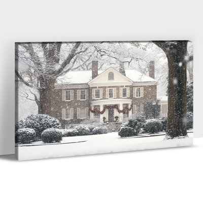 Christmas Winter Landscape Canvas Wall Art, Snowy Mansion Scene Canvas Prints, Holiday Vintage Winter Pictures Painting Poster Artwork for Living Room Bedroom Office Decor, 28x40 Inch, 12×16 Inches