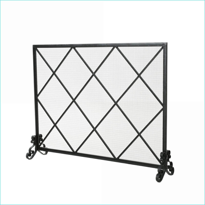 Pare-étincelles, pare-feu en fer à panneau simple avec motif en losanges | Noir | L 41,5 po x H 32,1 po