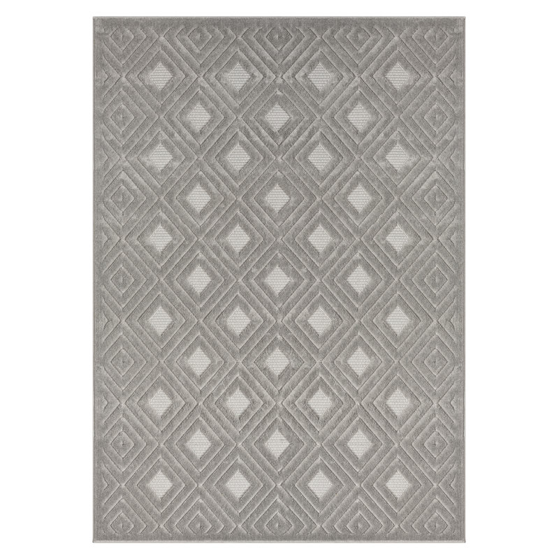 Kahli Performance Modern Geometric Gray Indoor/Outdoor Rug, Rectangle 7'10" x 9'10"