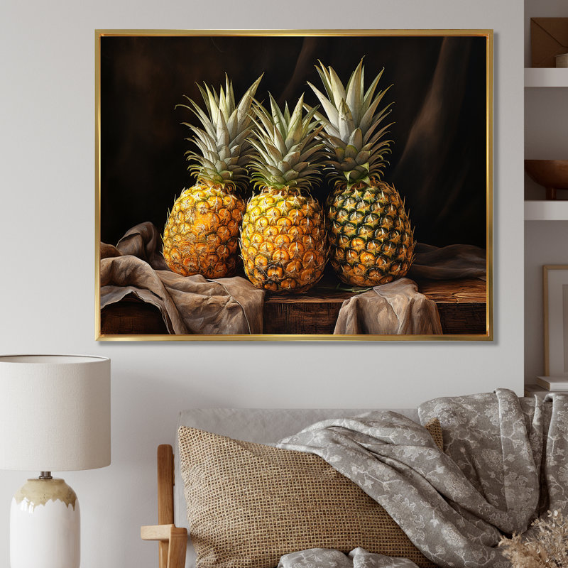 Juice Pineapple Bliss sur impression sur toile, Cadre flottant doré, H 12 po x l 20 po x P 1 po