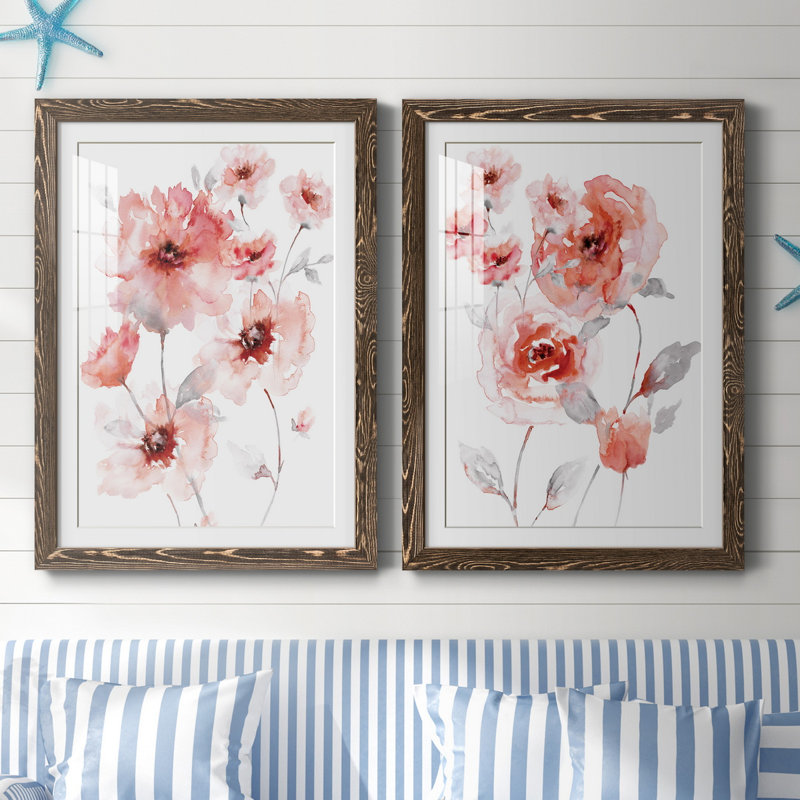 Translucent Blush I - ensemble de 2 reproductions d'art, Blanc, H 37,5 po x l 55 po x P 1,5 po, Papier, cadre noyer