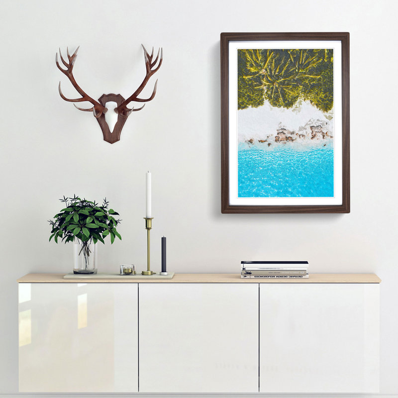 Palm Trees by the Beach in the Maldives - Picture Frame Painting Print, Walnut Framed, 65cm H x 48cm W x 2cm D