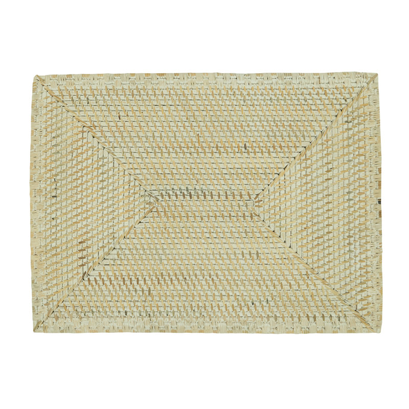 White Woven Rattan Rectangular Table Mats Set of 4