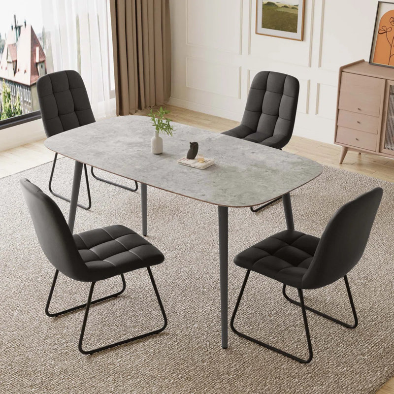 5-Piece Dining Table and Chairs ,Dining Room Set with 4 Modern Chairs, Black, Grey