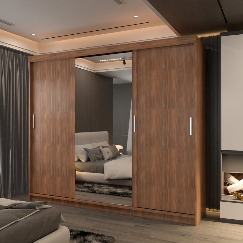 Chuipek 3 Door Manufactured Wood Wardrobe, Walnut