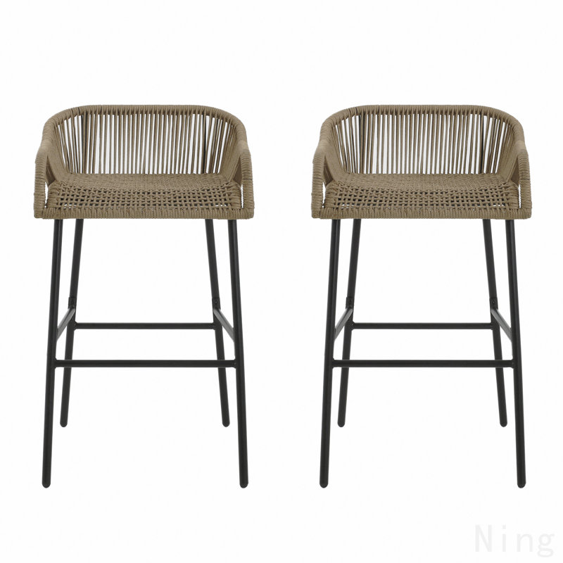 Ensemble de 2 tabourets de bar en corde tissée avec structure en métal noir