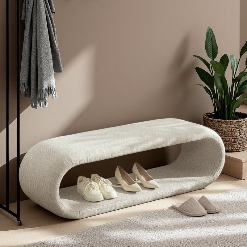 52.17" Chenille Upholstered Hollow Bench, Wheat