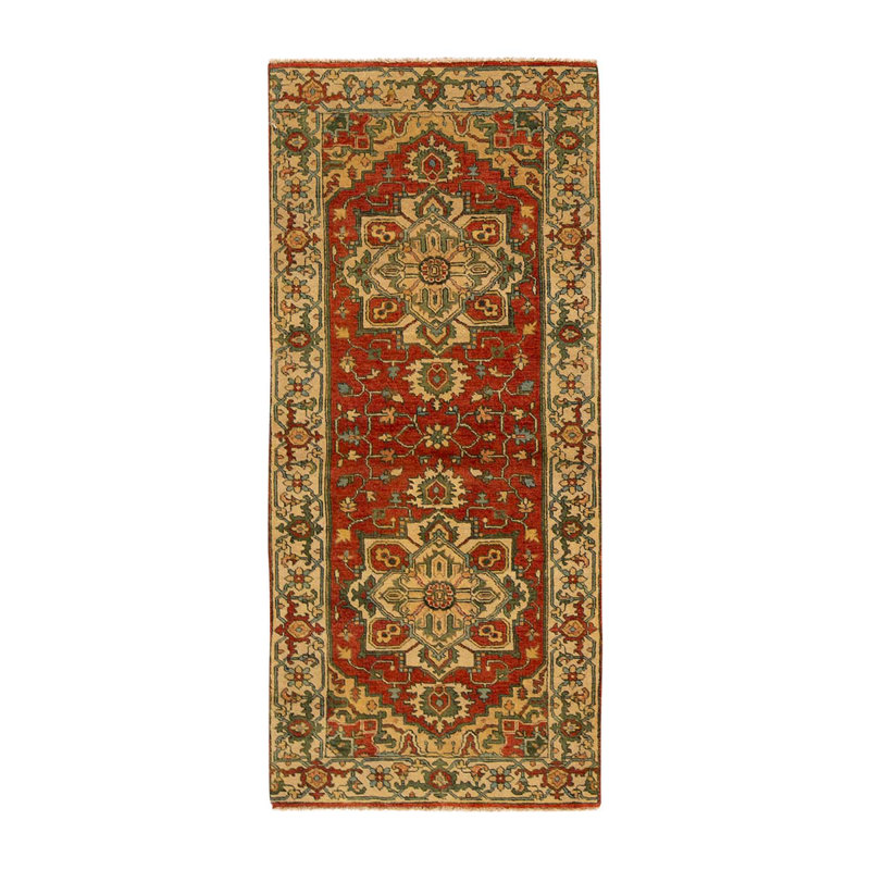 Tapis rouge / jaune en laine noué à la main 2 pi 9 po x 6 pi Oriental