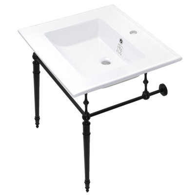 Lavabo de salle de bain console rectangulaire en céramique avec trop-plein Edwardian