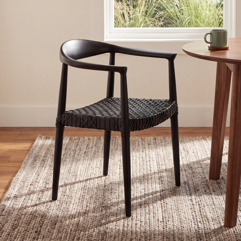 Kazbah Leather Dining Arm Chair, Black