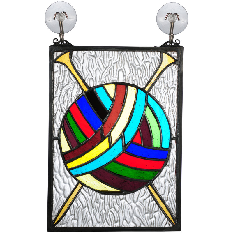 Ball of Yarn with Needles Stained Glass Window