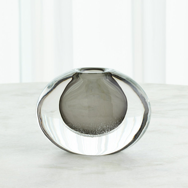 Micro Bubble Handmade Glass Table Vase, Gray/Clear