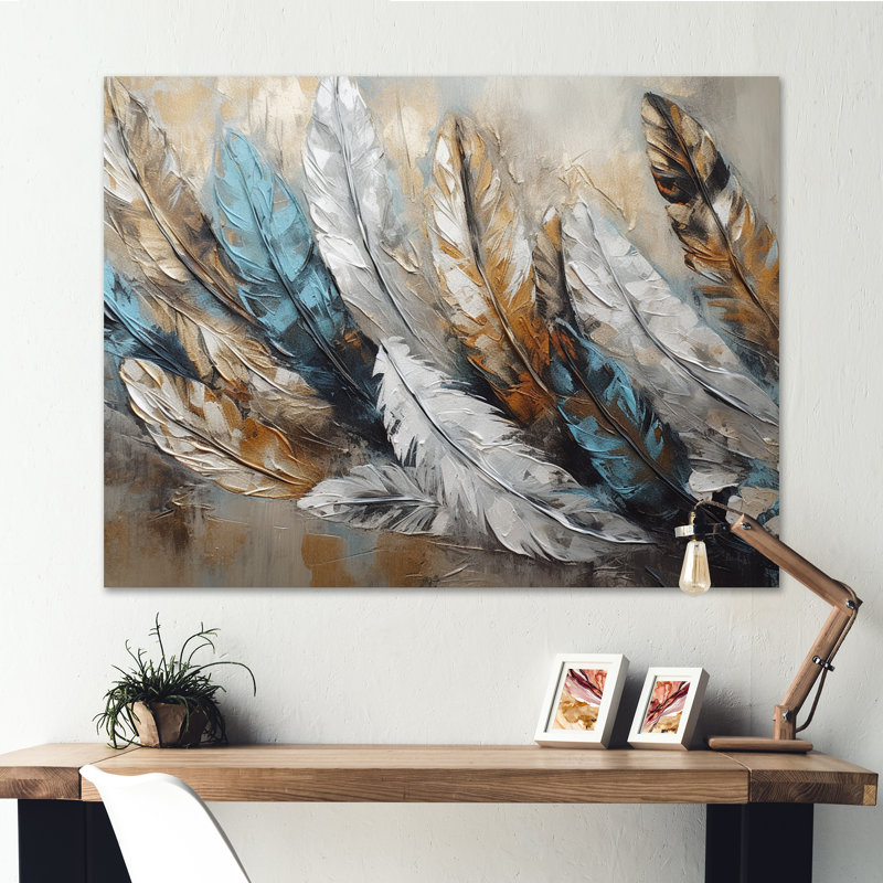 «Gold Feather Extravaganza II», reproduction d'art sur toile Glam Feather, H 12 po x l 20 po x P 1 po, Toile tendue