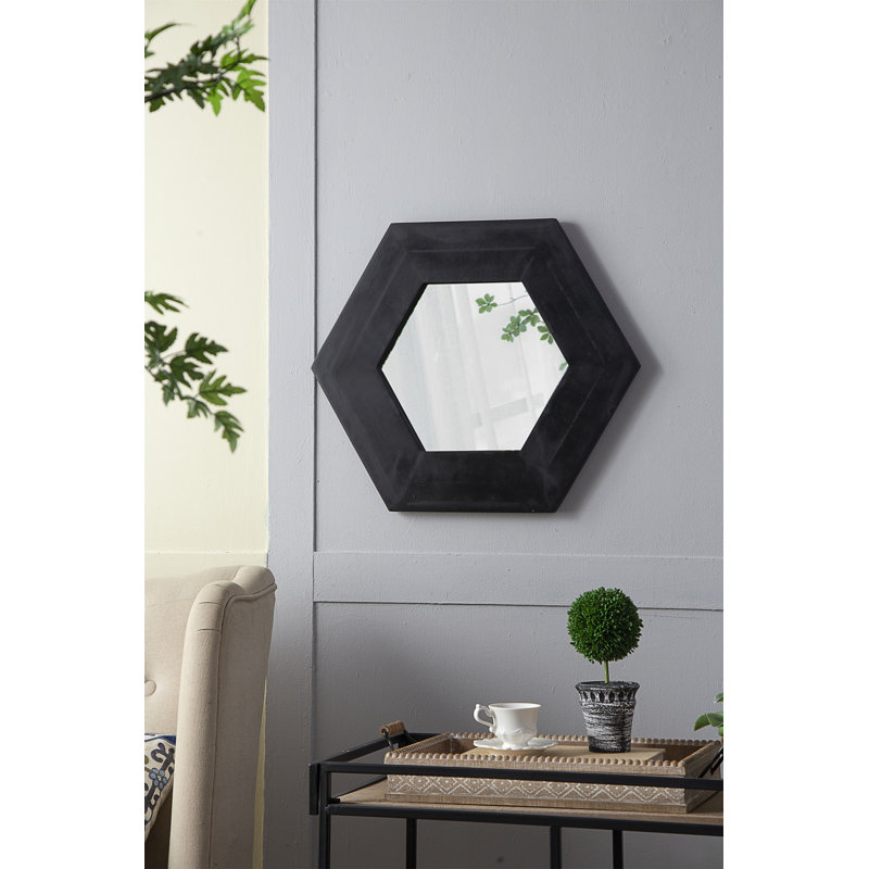 Miroir hexagonal 18,5 "x 18,5" avec cadre en bois massif, Noir