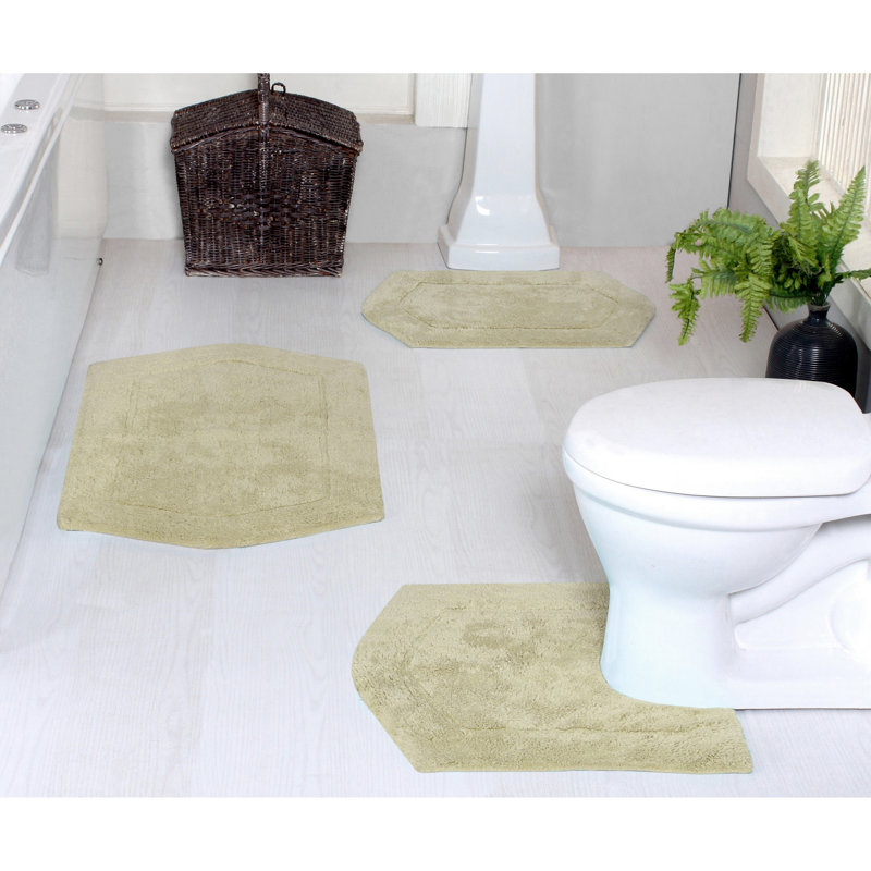 Morissette 100% Cotton Bath Rug, Non-Slip, Quicky Dry, Machine Washable, Absorbent - 3 Piece Set, Sauge