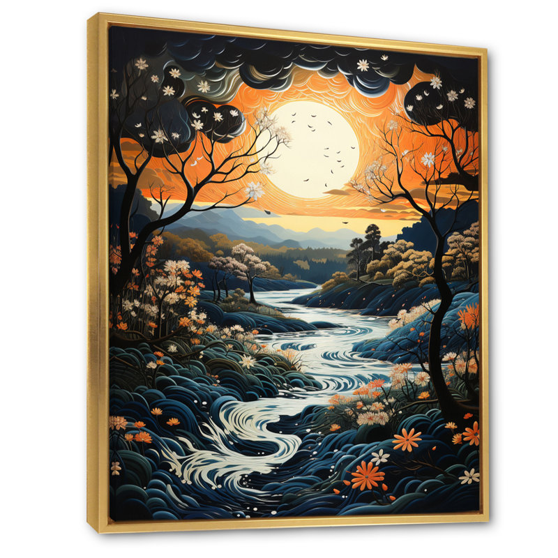 Cymbre, rivière Orange, eaux argentées II, H 44 po x l 34 po x P 1,5 po, Cadre flottant doré