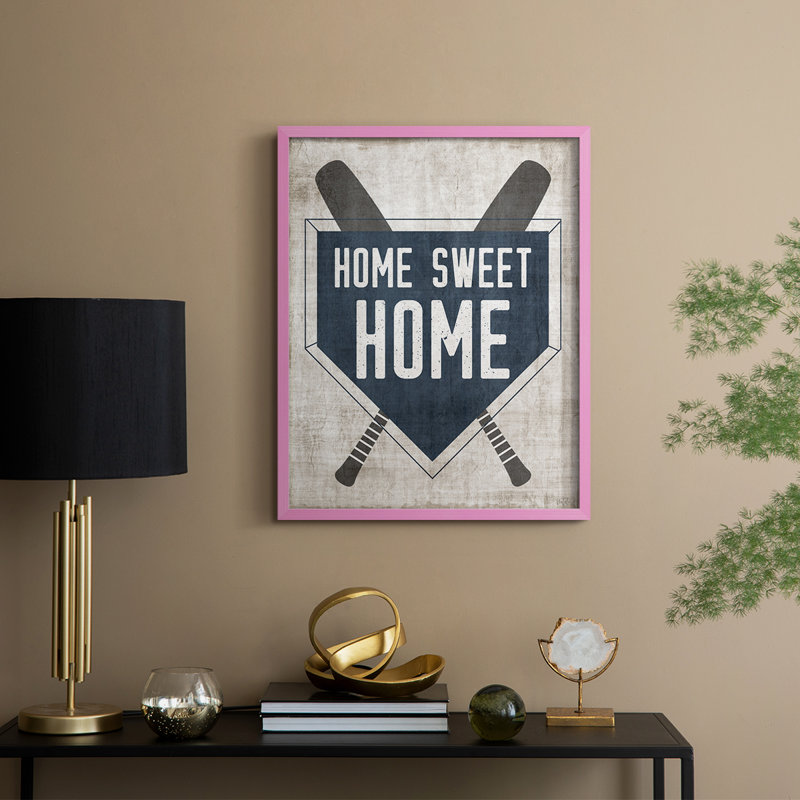 Home Sweet Home Base Framed Print - Solid Wood, Pink, 15" H x 12" W