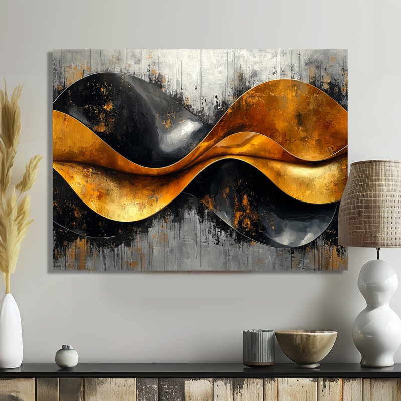 «Geometric Cooper Waves III - Abstract Spirals», impression murale en métal, H 12 po x l 20 po