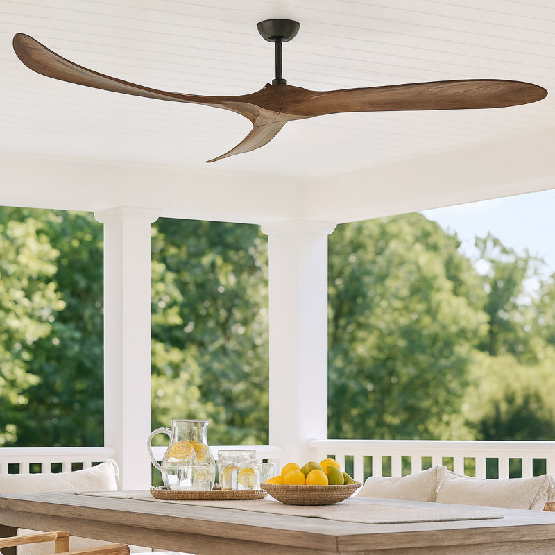Swell 80" Indoor/Outdoor Smart Wooden Ceiling Fan with Remote, Matte Black, Walnut