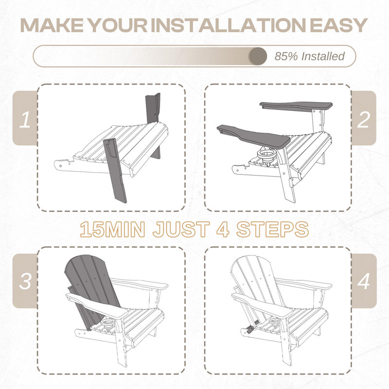 Chaise Adirondack pliante en plastique Hdpe avec porte-gobelet, Bois