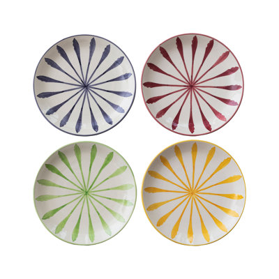 Hand-Painted Stoneware Plates With Floral Design