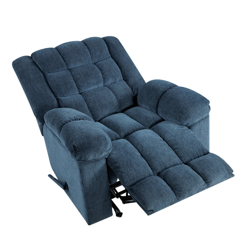 Gentle Rocking Motion Reclining Chair 1Pc Chenille Upholstery Ultra Comfort Living Room Furniture, Blue