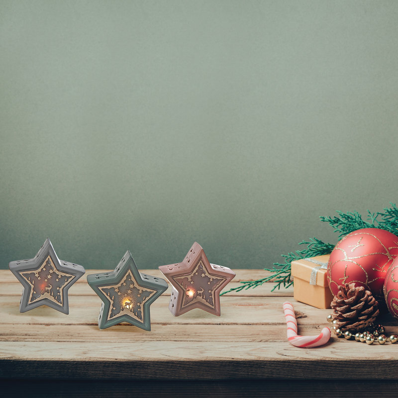 Étoile à DEL avec décor en bois - ensemble de 3