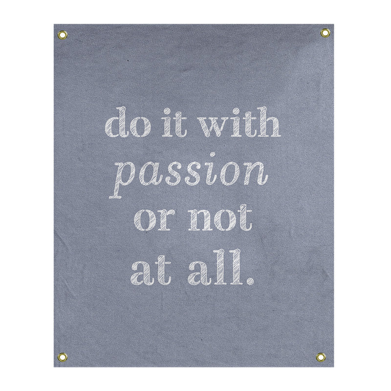 Tapisserie en polyester pour citation de passion, H 80 po x l 59 po, Bleu / Blanc
