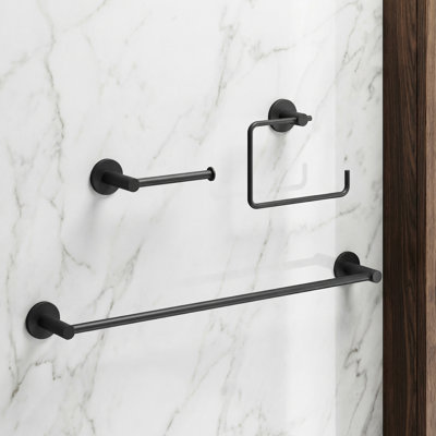 VIGO Cass 3-Piece Matte Black Bathroom Hardware Set with 24-in Towel Bar, Toilet Paper Holder and Hand Towel Holder