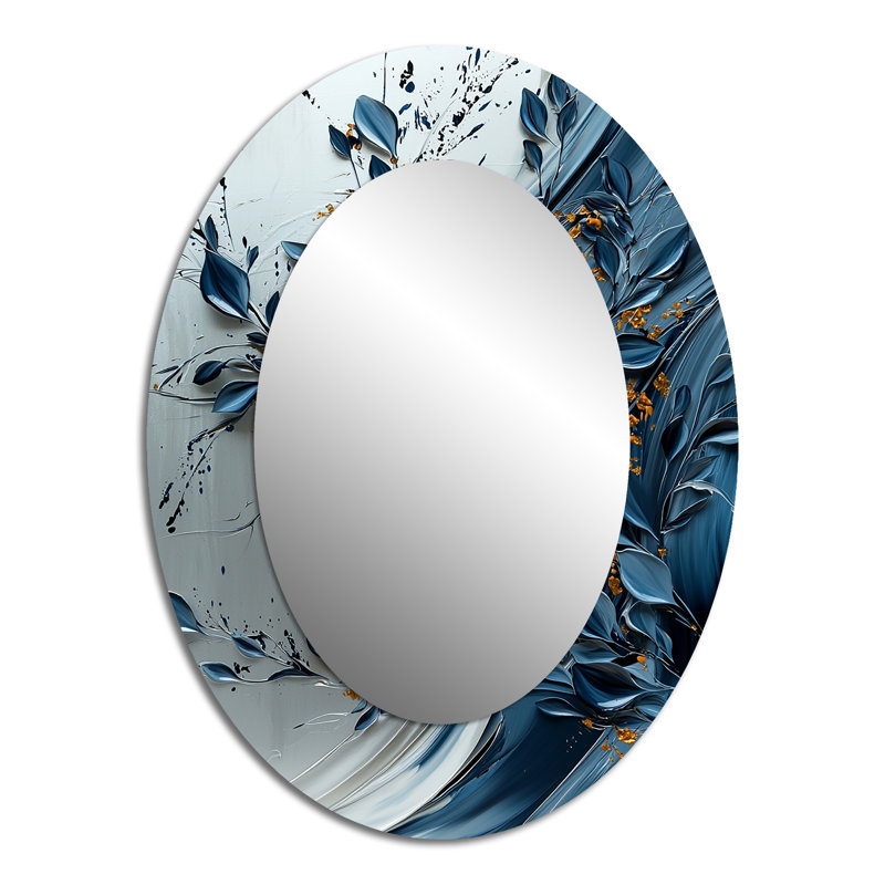 Blue And White Herbs Spiral Garden III - Traditional Oval Wall Mirror, 40" x 30"