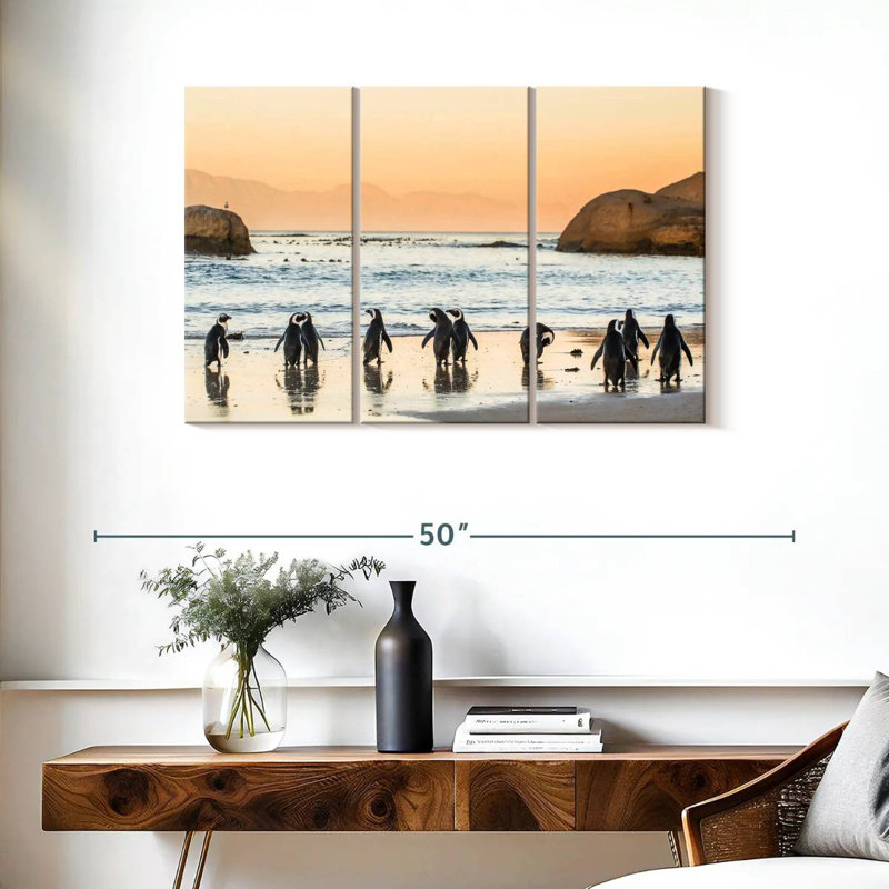 Brampt Penguins On The Shore, 24" H x 38" W