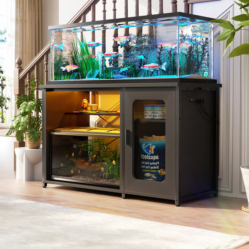Eleodoro 55-75 Gallon Rectangle Aquarium Stand with Power Outlets & LED Light,Fish tank stand, Black