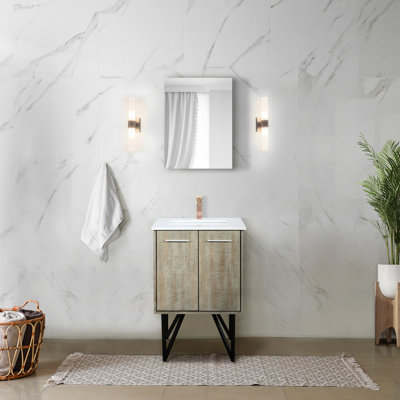 Rustique 24 po Meuble-lavabo X 20 avec comptoir en marbre et robinet or rose - miroir anti-rayures 18 inclus