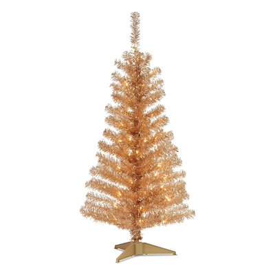 Champagne Tinsel Tree with Clear Lights