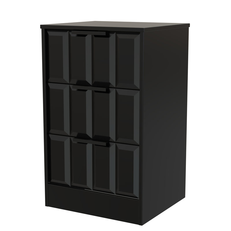 Doss 45cm W Manufactured Wood Bedside Table, Deep Black/Black Matt
