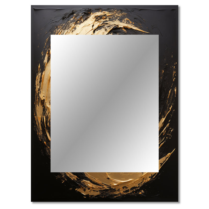 Collage en spirale abstraite dorée et noire - miroir unique de collages abstraits, grand miroir mural moderne, 40 po x 30 po