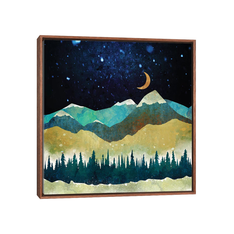 «Snow Night», reproduction sur toile, Cadre flottant brun, H 37 po x l 37 po x P 1,5 po