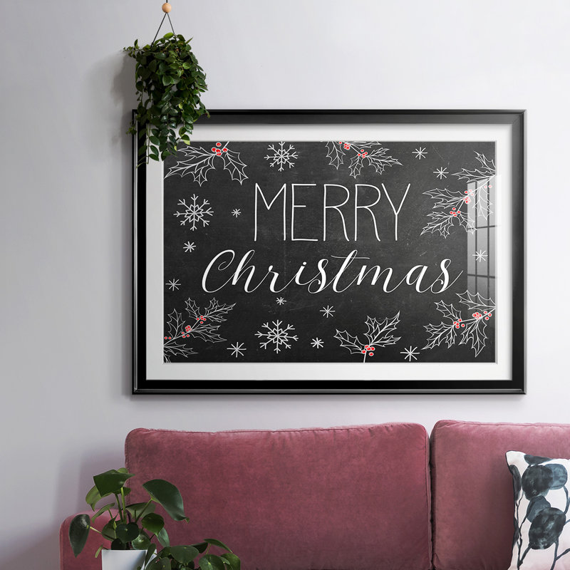 Merry Christmas - Tableau noir encadré avec cadre biseauté et verre, Noir, H 15 po x l 21 po x P 1,5 po