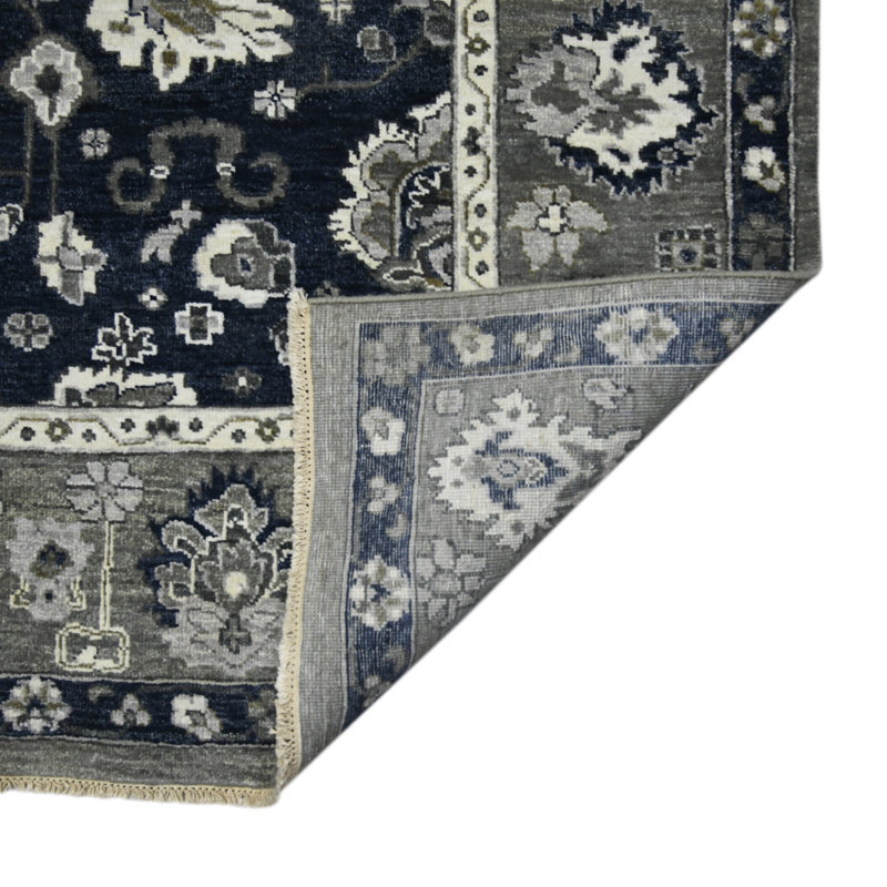 Nuit Arabe Wool Geometric Area Rug in Blue, Rectangle 10' x 14'
